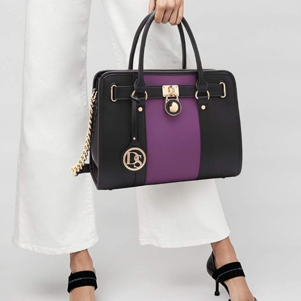 Black and purple purse and wallet
